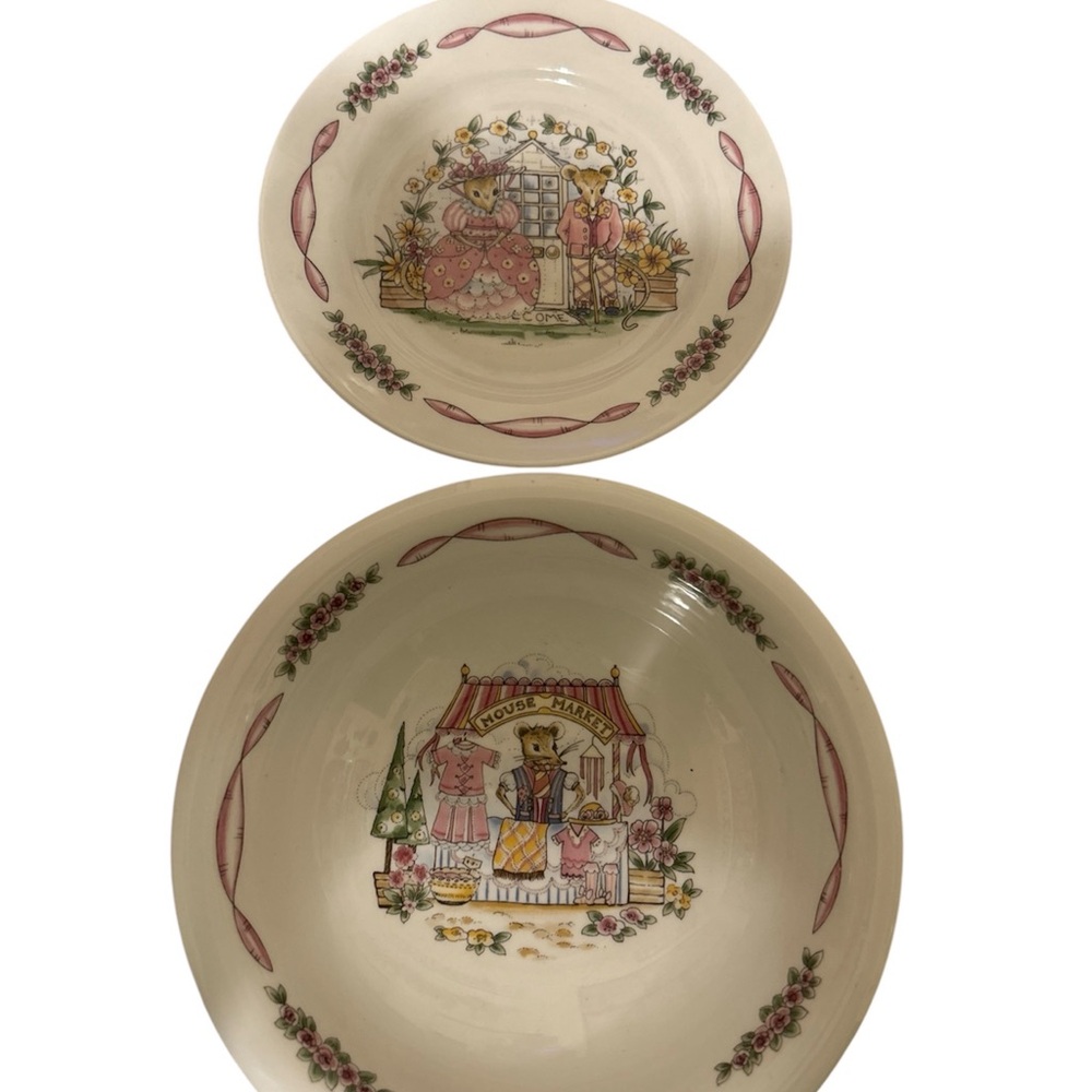 Vintage Ceramic Bowls with Pink and Cream Design